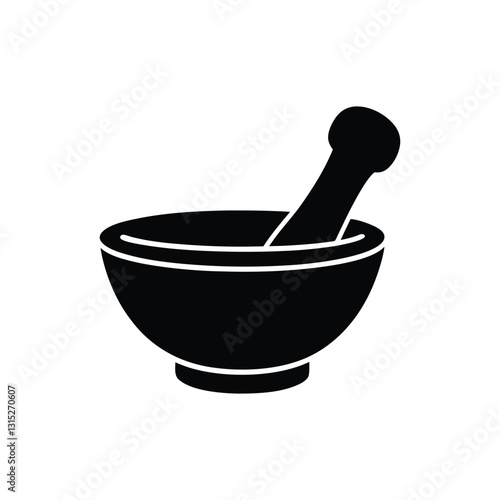Silhouette of a Mortar and Pestle - High-Quality Vector Icon for Cooking, Pharmacy, and Laboratory. Mortar and pestle silhouette vector illustration isolated white background.