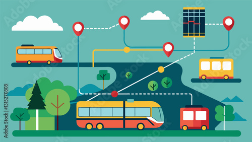 The maps data overlay emphasize the efficient public transportation system showcasing realtime data on bus and train schedules and delays.. Vector illustration