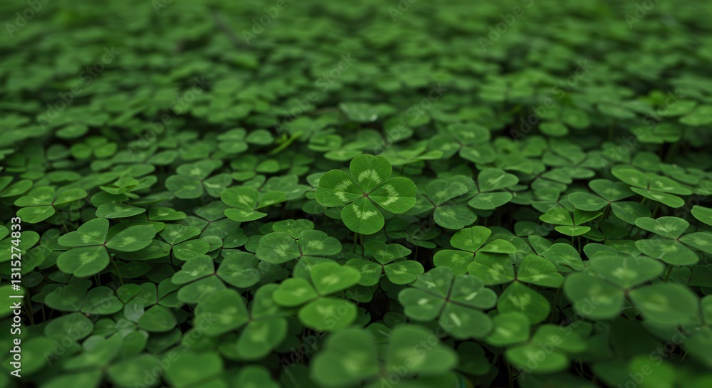Fototapeta premium Finding Luck Four Leaf Clover Patch Green Field Closeup Nature