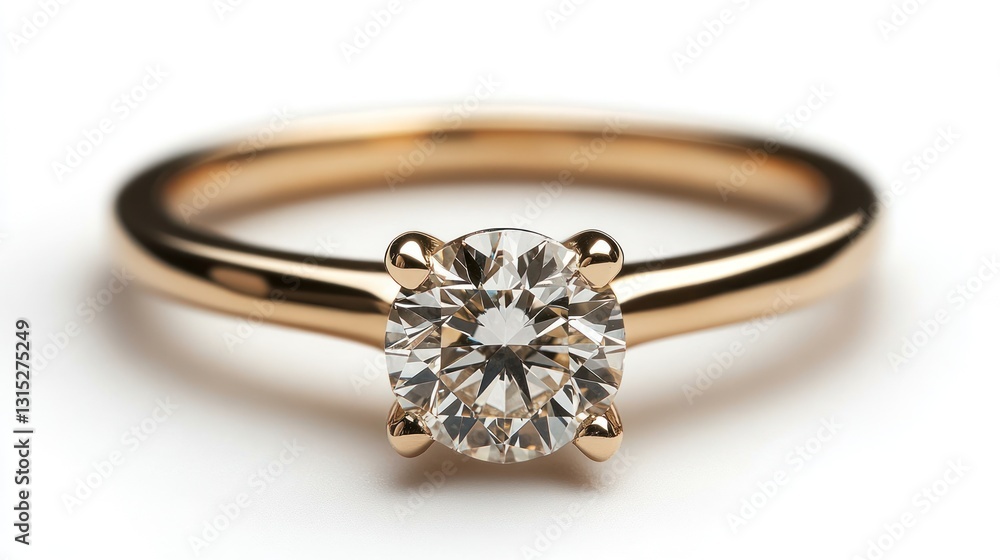 Rose Gold Diamond Solitaire Ring Close-up on White Background Rose Gold Diamond Solitaire Ring Close-up on White Background