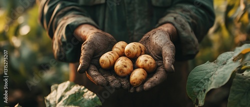 Professional Image of Farmer Holding Fresh Sweet Potatoes for Agriculture and Nutrition Concept