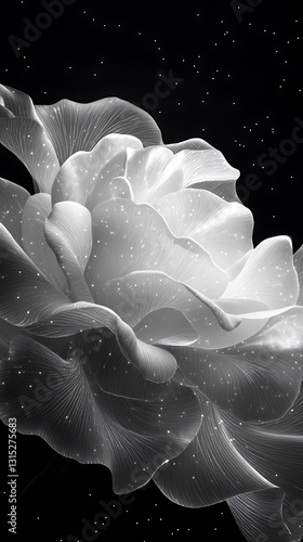 White Rose on Black Background, Abstract Image, Texture, Pattern Background, Wallpaper, Cover and Screen for Smartphone, PC, Laptop, 9:16 and 16:9 Format
