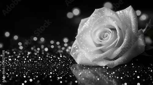 White Rose on Black Background, Abstract Image, Texture, Pattern Background, Wallpaper, Cover and Screen for Smartphone, PC, Laptop, 9:16 and 16:9 Format
