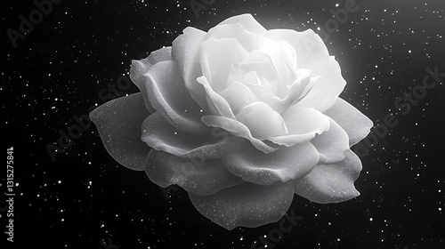 White Rose on Black Background, Abstract Image, Texture, Pattern Background, Wallpaper, Cover and Screen for Smartphone, PC, Laptop, 9:16 and 16:9 Format