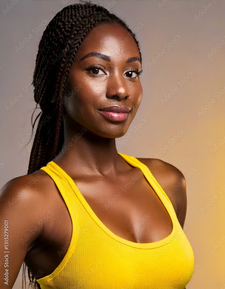 portrait of a black woman wearing yellow sportswear