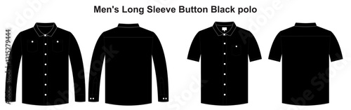 Men's Long Sleeve Button-Up Shirt Technical Drawing polo black