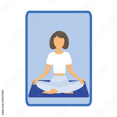 Wallpaper Mural A woman sits in the lotus position, immersed in meditation and yoga, using a tablet to access online classes. A digital representation.
 Torontodigital.ca