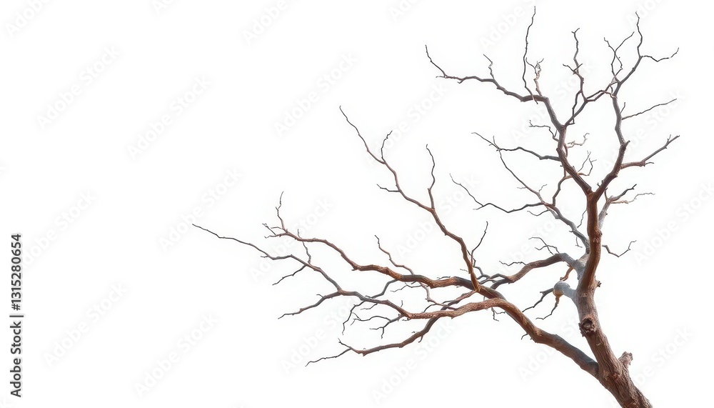 Fototapeta premium Bare, gnarled branches isolated against a pure white backdrop, line, abstract