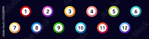 Circular design featuring numbers one to twelve. each number is displayed within a colorful circle.