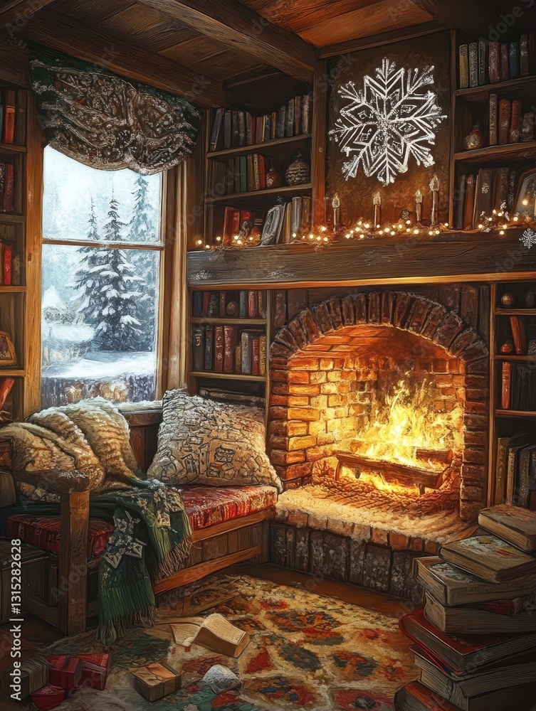 A cozy and inviting room with a fireplace and books A cozy and inviting room with a fireplace and books
