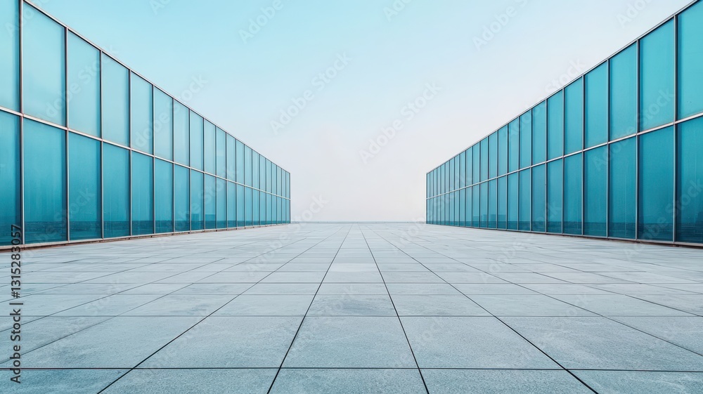 Fototapeta premium Modern architectural perspective urban setting minimalist design open space tranquil environment aesthetic viewpoint for contemporary art