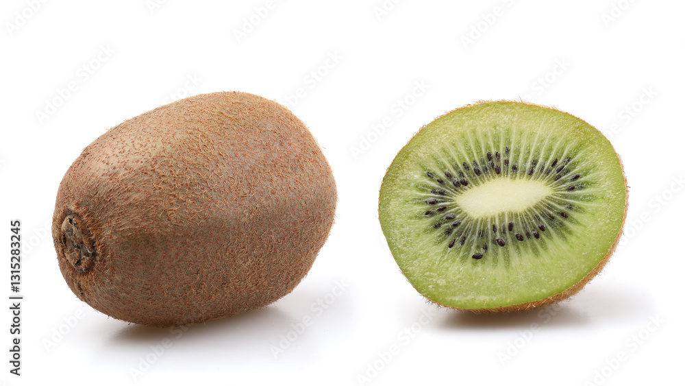 Obraz premium Whole kiwi fruit and half kiwi isolated on white background