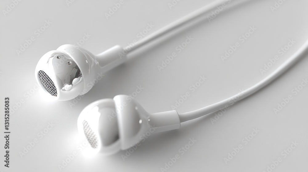 White Earbuds on a Light Gray Surface White Earbuds on a Light Gray Surface