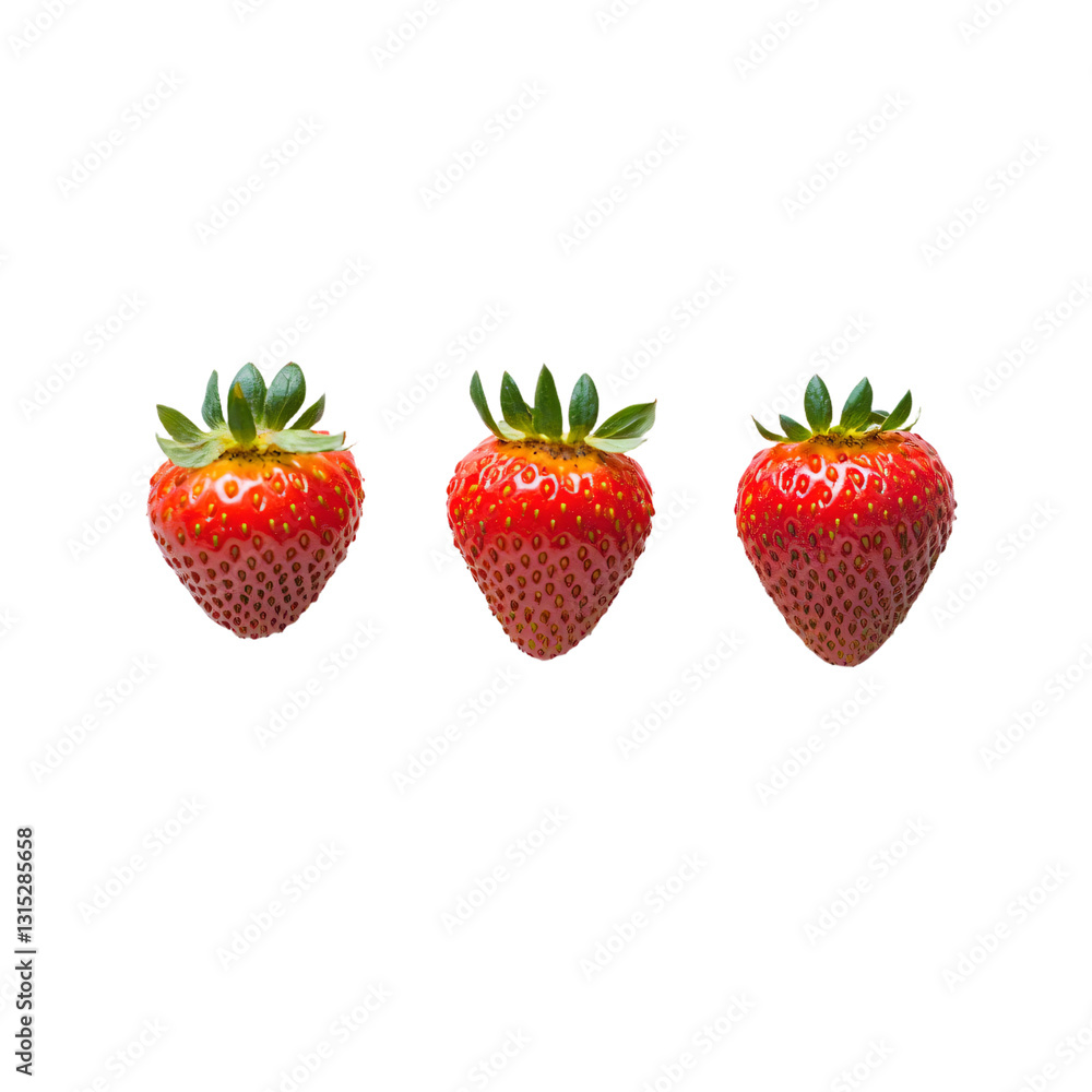 three strawberries are shown on a gray background three strawberries are shown on a gray background