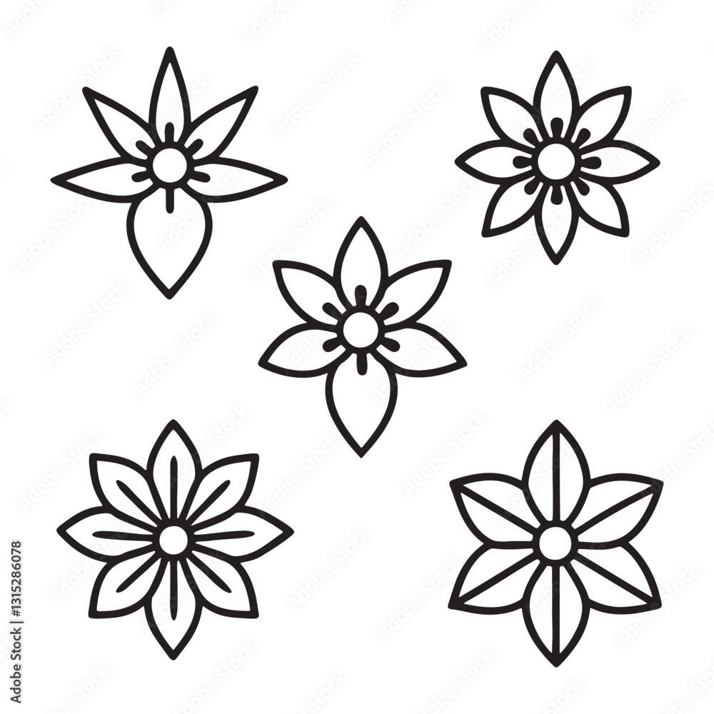Flower icon set, silhouette vector illustration