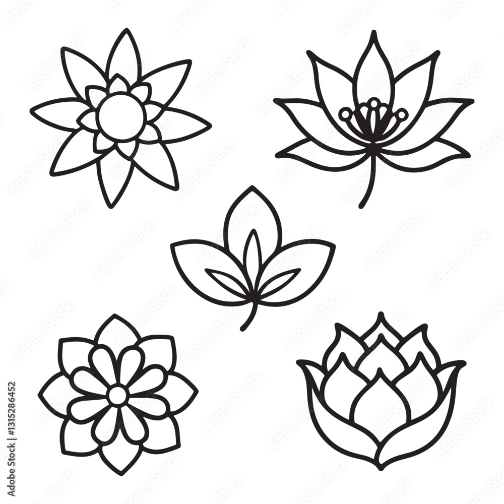 Flower icon set, silhouette vector illustration