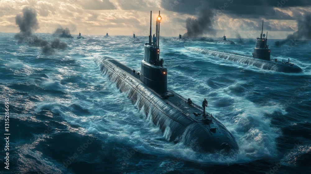 Fototapeta premium Submarines in a Stormy Ocean: Naval Power