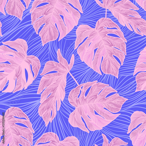 Summer tropic background. Seamless vector tropical illustration with palm leaves. Jungle print.