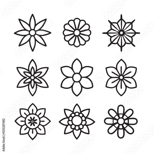 Flower icon set, silhouette vector illustration