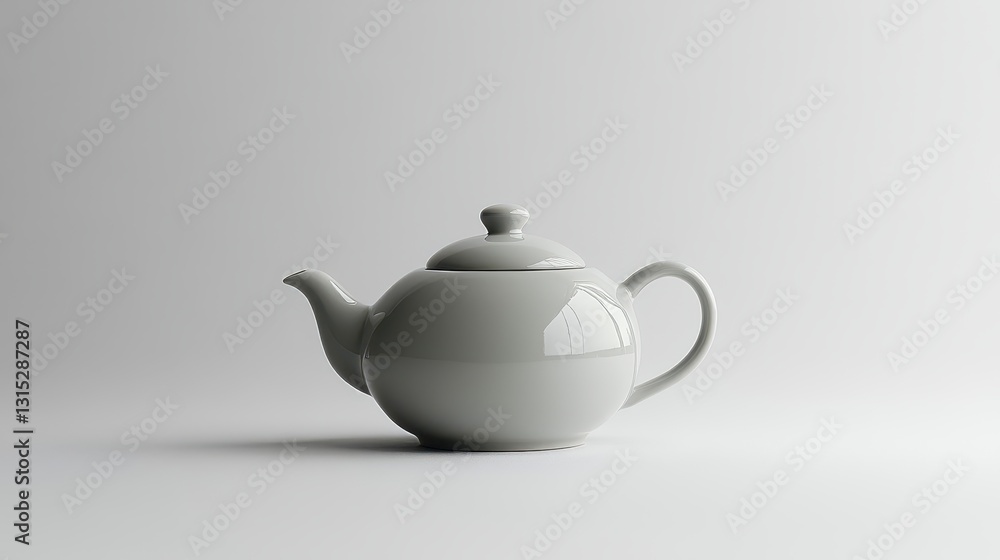 A sleek ceramic teapot with an elegant design, placed on a white surface, on a white isolated background A sleek ceramic teapot with an elegant design, placed on a white surface, on a white isolated background