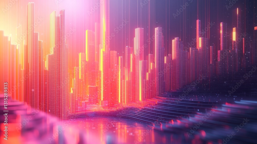 Abstract Digital Cityscape with Vibrant Light and Color Effects Abstract Digital Cityscape with Vibrant Light and Color Effects