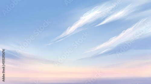 Subtle stratus clouds fading into the distant horizon, with the ozone layer barely perceptible in the upper sky, stratus fading ozone, distant atmospheric layers. Whispering - Wind. Illustration