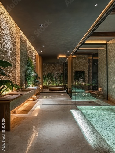 Luxurious Spa Area With Stone Walls and Swimming Pool photo