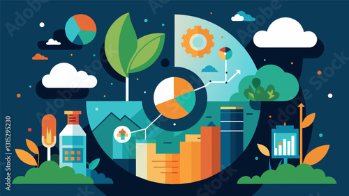 The annual report includes a visually stunning infographic breaking down the companys environmental impact and sustainability efforts.. Vector illustration