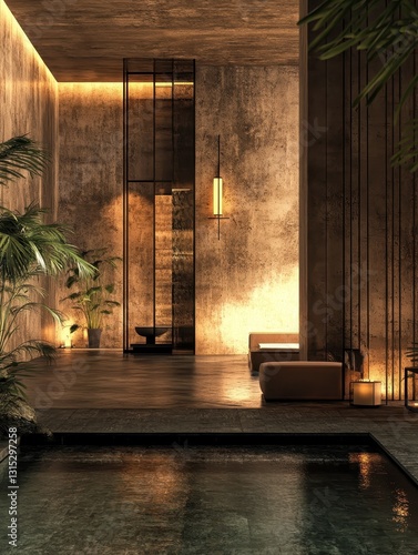 A stunning interior depicts a tranquil spa like relaxation space