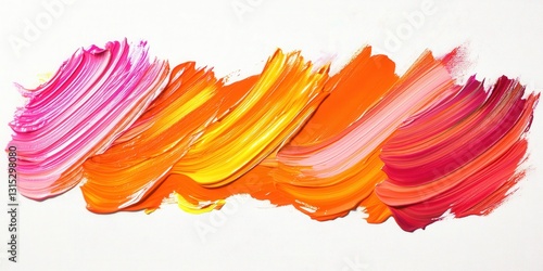 Vibrant Brushstrokes of Acrylic Paint on White Textured Canvas