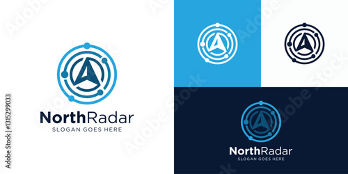 Simple north radar logo template. North compass technology logo design vector design illustration.