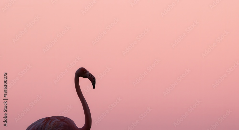 Fototapeta premium Flamingo Silhouette Against Pink Sky Creates Serene Wildlife Aesthetic