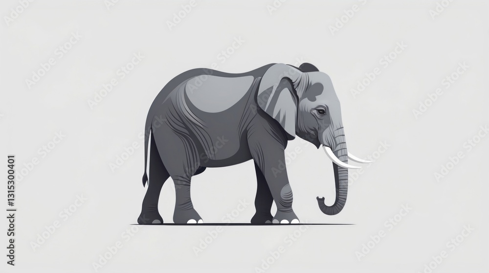 Fototapeta premium Detailed Illustration of a Majestic Elephant with Intricate Shading and Textures, Ideal for Wil
