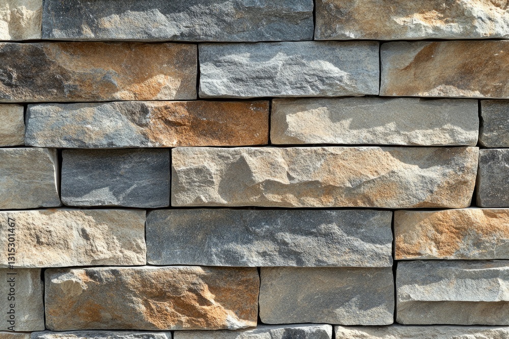 A wall of rustic, multicolored stone bricks, showcasing a blend of grey, brown, and beige tones. A wall of rustic, multicolored stone bricks, showcasing a blend of grey, brown, and beige tones.