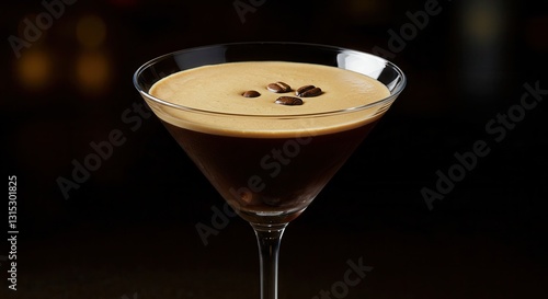 Espresso Martini Cocktail Drink with Coffee Beans Garnishing on Black Background