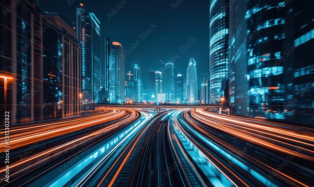 Obraz premium Futuristic Infrastructure Development Illustrating Modernization and Urban Growth