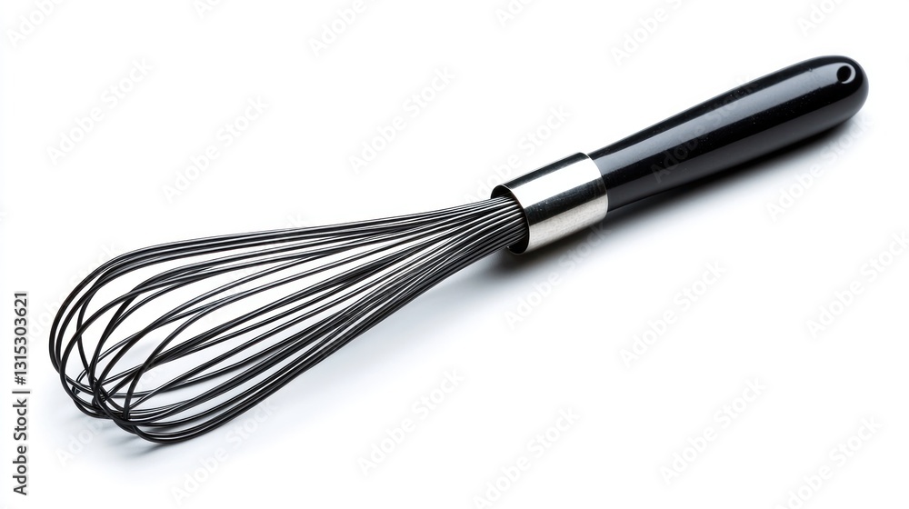 Black Wire Whisk on White Background
