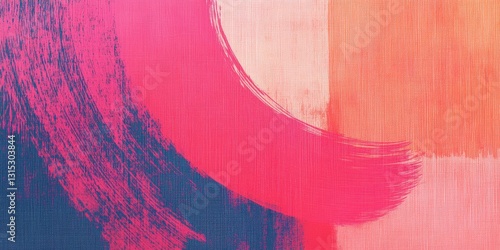 Artistic brushstrokes with pink and navy hues on textured canvas