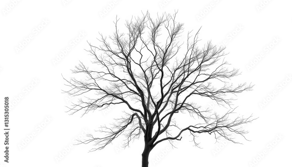 Fototapeta premium Lone deciduous tree, stark branches against bright white, design, wood