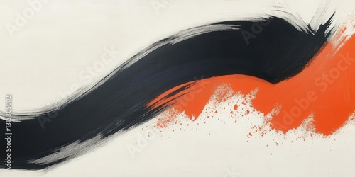 Abstract wave motion in saturated black and vibrant orange strokes