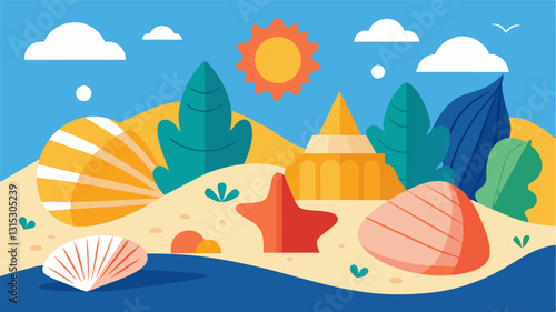 The refreshing ocean breeze and sights of colorful seashells served as a reminder of why the community was giving their time to preserve the beach.. Vector illustration