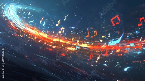 Colorful musical notes in dynamic motion artwork