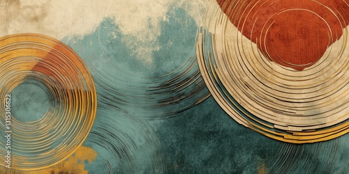 Elegant concentric circles design with teal and golden accents
