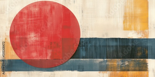 Abstract composition with textural circle and rectangular geometry