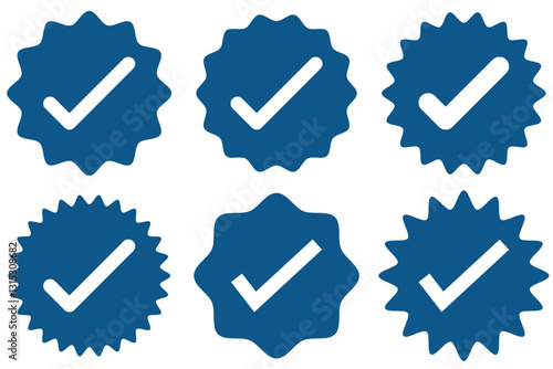 Blue Verified badge icon set. Collection of different style star shaped social media icons