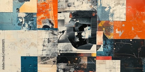 Distressed modern art, Fragmented geometric shapes with grunge textures