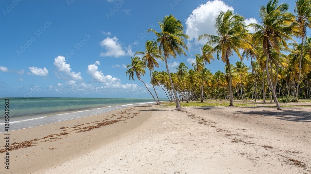 Tropical beach, palm trees, ocean, sunny day, travel, vacation, idyllic, paradise, coastal Tropical beach, palm trees, ocean, sunny day, travel, vacation, idyllic, paradise, coastal