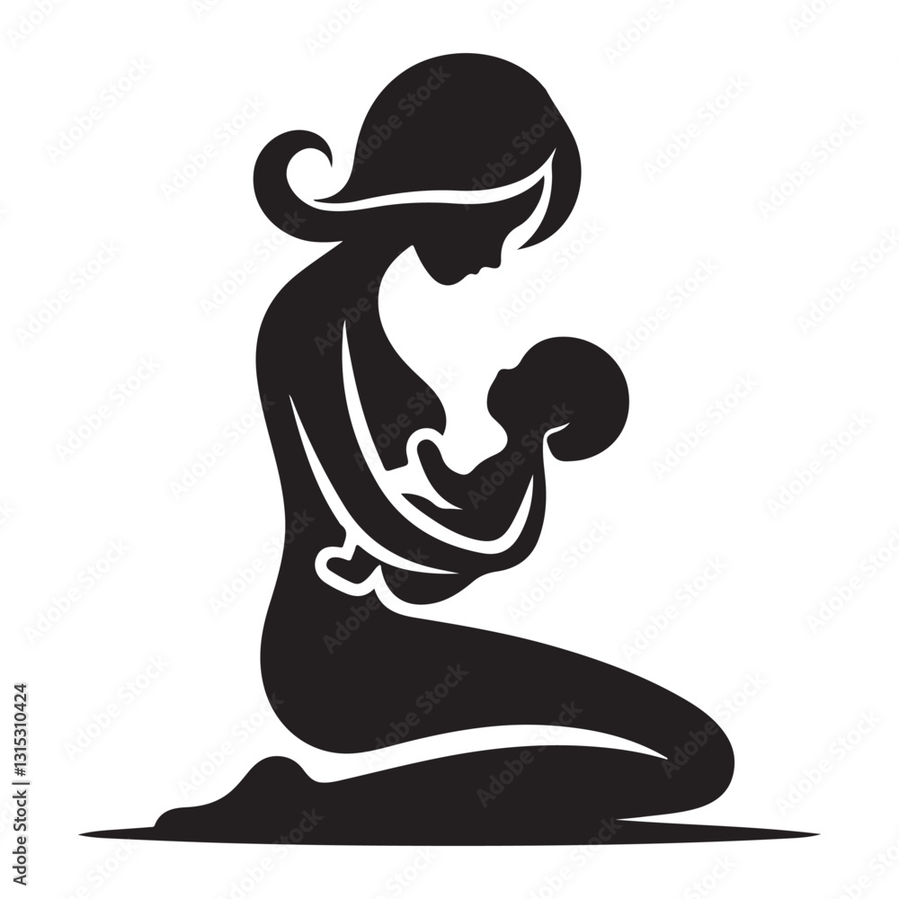 Mother and Baby Silhouette Vector Graphic for Maternal Health Designs Mother and Baby Silhouette Vector Graphic for Maternal Health Designs