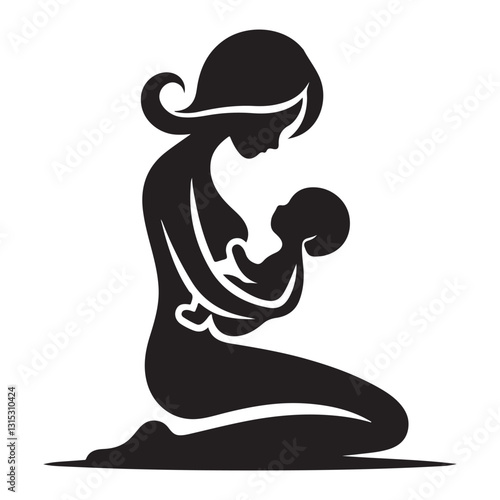 Mother and Baby Silhouette Vector Graphic for Maternal Health Designs