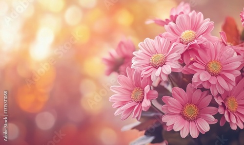 Autumn bouquet of beautiful flowers. Autumn festive decoration in pink colors, selective focus